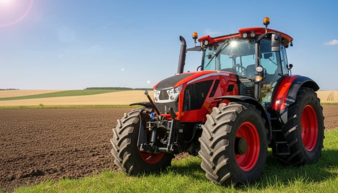 Widok z lotu ptaka na ciągnik pracujący w polu